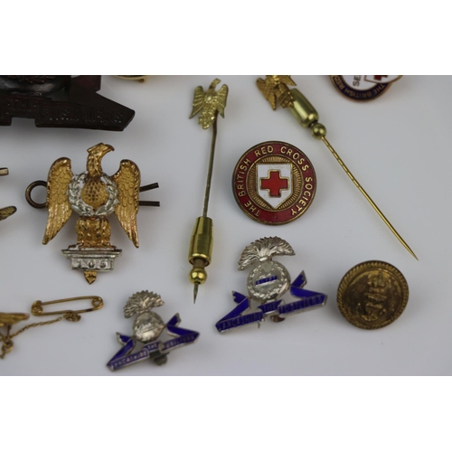 46 - A Collection Of Various Military Badges And Sweetheart Brooches, Regiments Include The Lancashire Fu... 