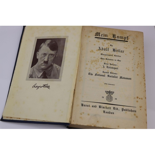 49 - A World War Two 1939 Hardback Edition Of Mein Kampf By Adolf Hitler, Printed In English Text By Hurs... 