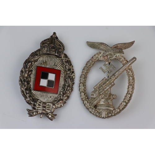 50 - Two Reproduction German Award Badges To Include A World War Two German Luftwaffe Flack Badge And A W... 