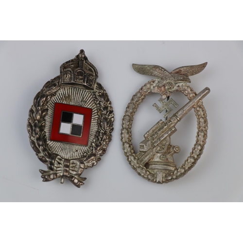 50 - Two Reproduction German Award Badges To Include A World War Two German Luftwaffe Flack Badge And A W... 