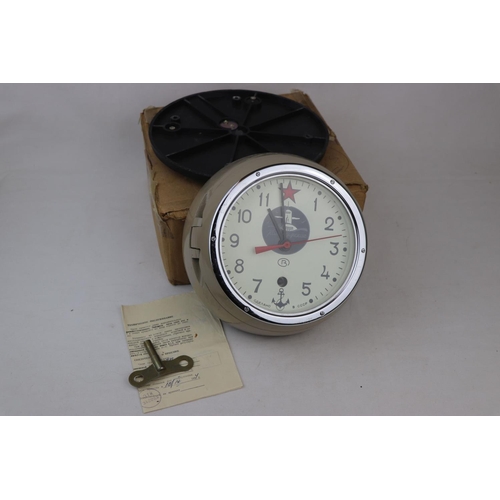 58 - A Vintage Russian Naval Marine Wall Clock With Original Documentation.