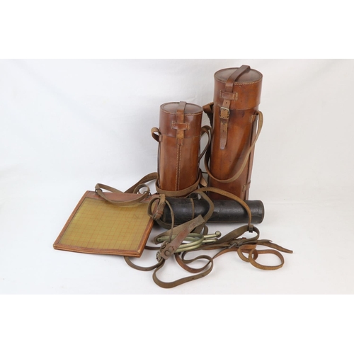 67 - A Collection Of World War One Era Leather Storage Cases To Include A Map Folder Together With A Pair... 