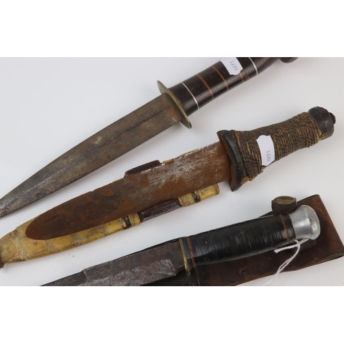 77 - A Collection Of Three Vintage Knives To Include A Sheath Knife And A Fighting / Trench Knife.