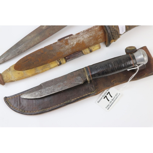 77 - A Collection Of Three Vintage Knives To Include A Sheath Knife And A Fighting / Trench Knife.