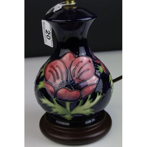 20 - Moorcroft Tube Lined Table Lamp in the anemone pattern, 19cms high