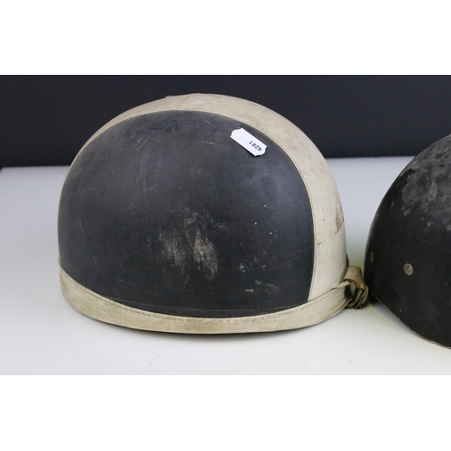 49 - Mid 20th century Motorbike Helmets together with Pair of Signalite Motorbike Gloves