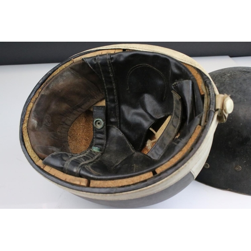 49 - Mid 20th century Motorbike Helmets together with Pair of Signalite Motorbike Gloves