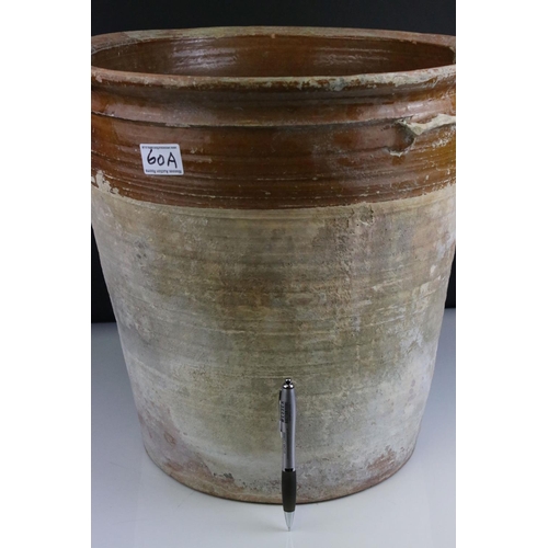 60A - Large 19th century Part Glazed Dairy / Flour / Grain Pot / Bin, 40cms diameter x 39.5cms high