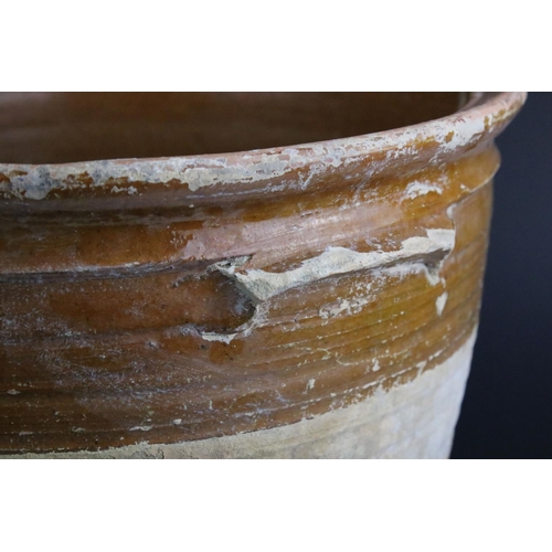 60A - Large 19th century Part Glazed Dairy / Flour / Grain Pot / Bin, 40cms diameter x 39.5cms high