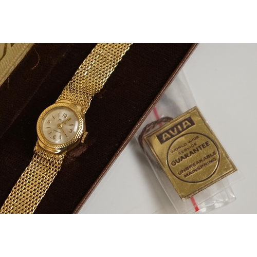 297 - Ladies 9ct gold cocktail watch with 9ct gold strap, in original box