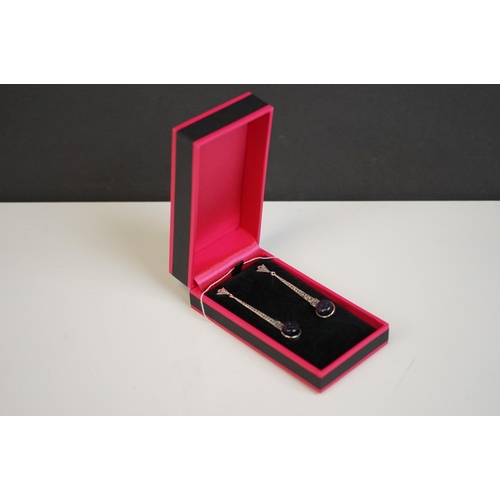 301 - Pair of silver marcasite drop earrings