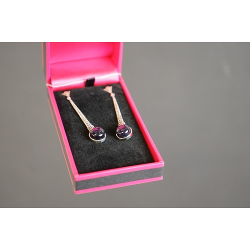 301 - Pair of silver marcasite drop earrings