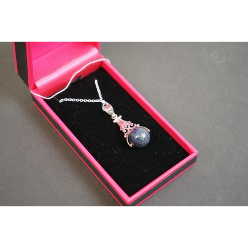 313 - Silver pendant necklace with Lapis Lazuli ball