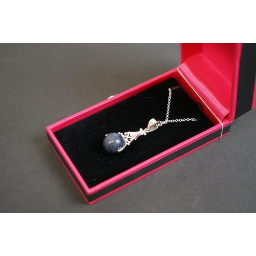 313 - Silver pendant necklace with Lapis Lazuli ball