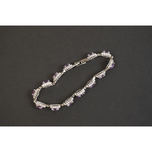 323 - Silver, CZ & amethyst bracelet