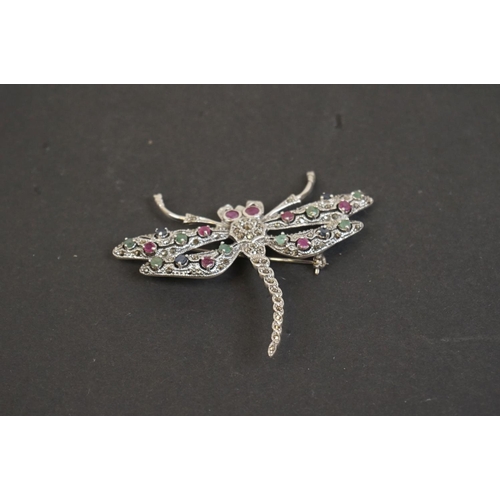 326 - Large silver bug brooch set with semi precious stones