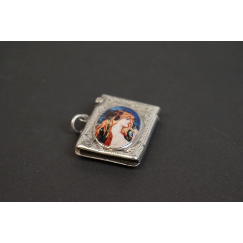 327 - Antique silver vesta case with pictorial image of a lady