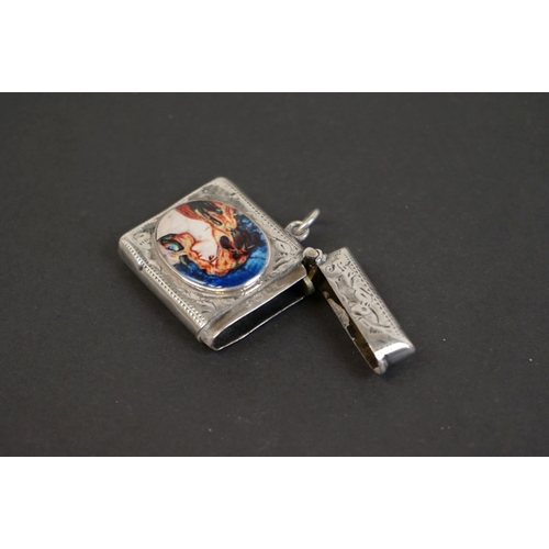 327 - Antique silver vesta case with pictorial image of a lady
