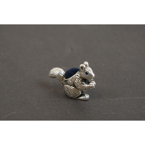 334 - Silver squirrel pincushion