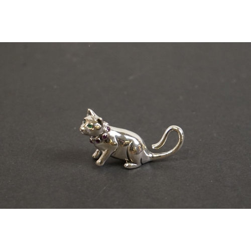 335 - Silver figure of a cat with ruby collar