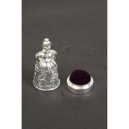338 - Silver plated thimble and pincushion