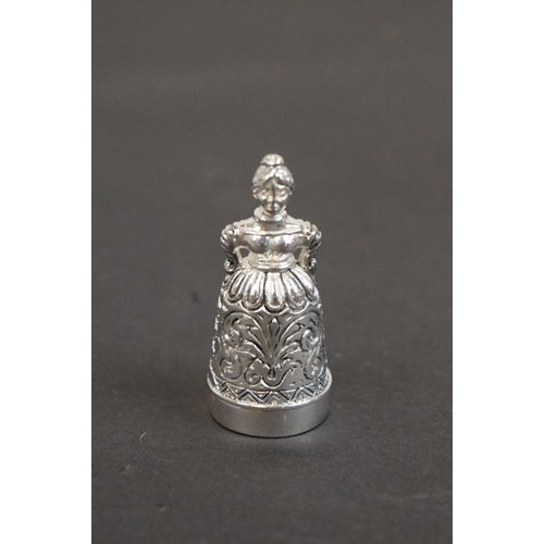 338 - Silver plated thimble and pincushion