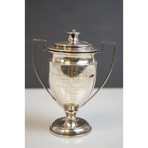 345 - A fully hallmarked sterling silver trophy, engraved to the front Heavy Weight Hunters Essex Show 193... 