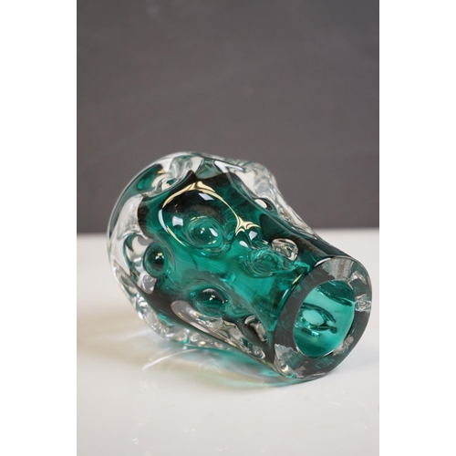 158 - Three Liskeard Green Knobbly Glass Items including Two Vases and a Bowl, marked LG to base, largest ... 