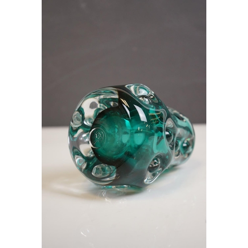 158 - Three Liskeard Green Knobbly Glass Items including Two Vases and a Bowl, marked LG to base, largest ... 