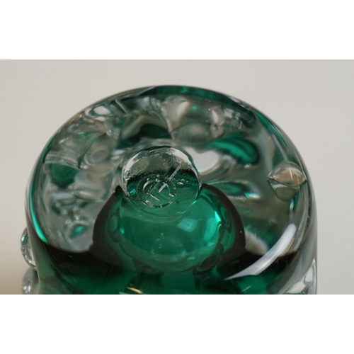 158 - Three Liskeard Green Knobbly Glass Items including Two Vases and a Bowl, marked LG to base, largest ... 