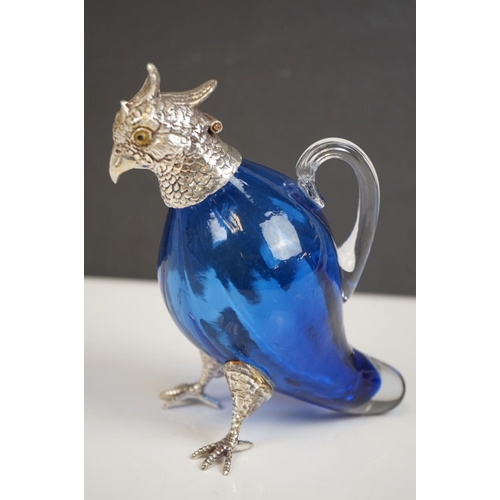 347 - Faceted blue glass decanter in the form of a game bird