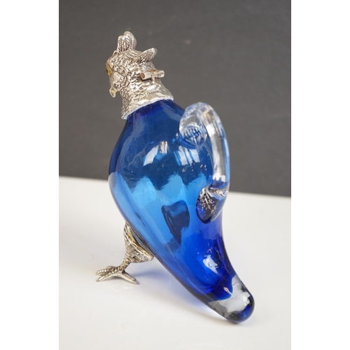 347 - Faceted blue glass decanter in the form of a game bird