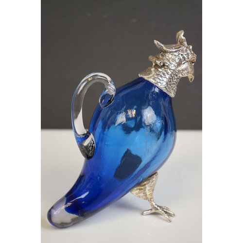 347 - Faceted blue glass decanter in the form of a game bird