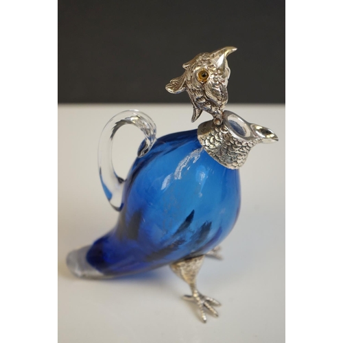347 - Faceted blue glass decanter in the form of a game bird