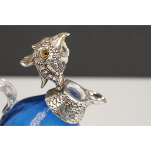 347 - Faceted blue glass decanter in the form of a game bird