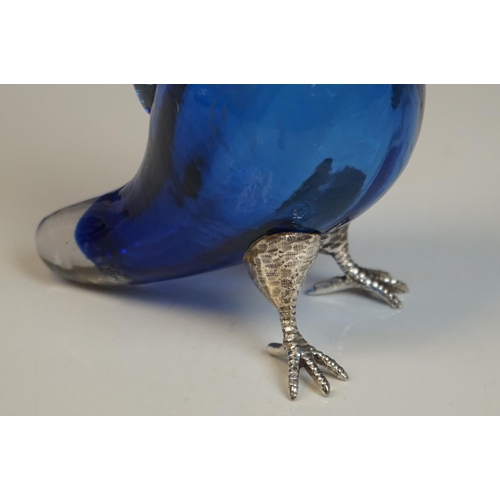 347 - Faceted blue glass decanter in the form of a game bird