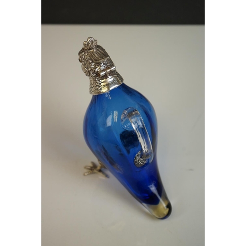 347 - Faceted blue glass decanter in the form of a game bird