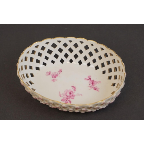352 - A 19th century Meissen bonbon dish with pierced decoration and floral pattern