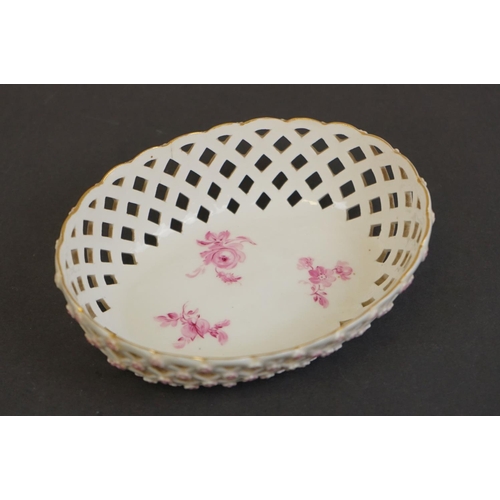 352 - A 19th century Meissen bonbon dish with pierced decoration and floral pattern