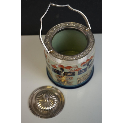 353 - Ceramic ironstone red biscuit barrel with silver plated mounts