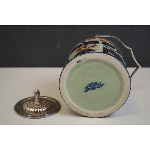 353 - Ceramic ironstone red biscuit barrel with silver plated mounts