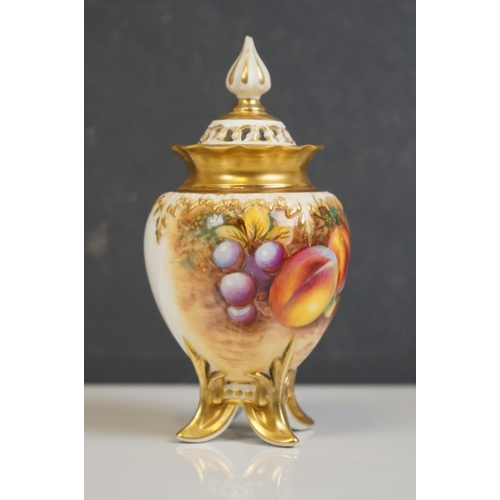 354 - A 20th century Royal Worcester lidded jar with signed fruit decoration (A/F).