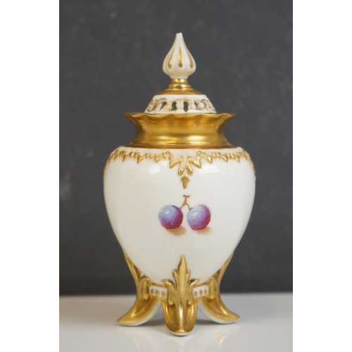 354 - A 20th century Royal Worcester lidded jar with signed fruit decoration (A/F).