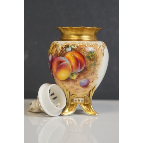 354 - A 20th century Royal Worcester lidded jar with signed fruit decoration (A/F).