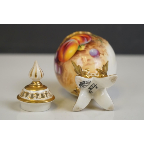 354 - A 20th century Royal Worcester lidded jar with signed fruit decoration (A/F).
