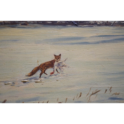 356 - W.F. Barrington-Browne - A mid 20th century oil on canvas titled Christmas Dinner Lawrences Gorse, s... 