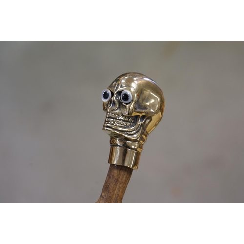 366 - Walking Stick with Brass Handle in the form of a Skull together with a Walking Stick with Antler Han... 