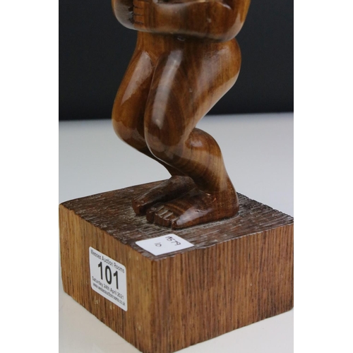 101 - Carved Hardwood Figure of a Maori Warrior with Club, 32cms high