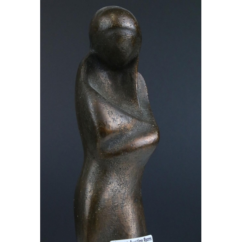 103 - Cast Bronze Statue of a Stylised Mother holding a Baby, 35cms high