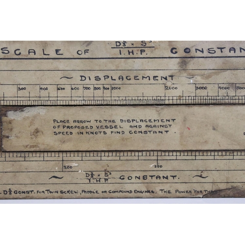 105 - Early 20th century Nautical Slide Rule, printed to one side with a scale of power & speed and to the... 